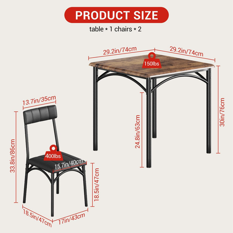 Dining Table Set For 2, Kitchen Table With 2 Upholstered Chairs, 3 Piece Square Dining Room Table Set