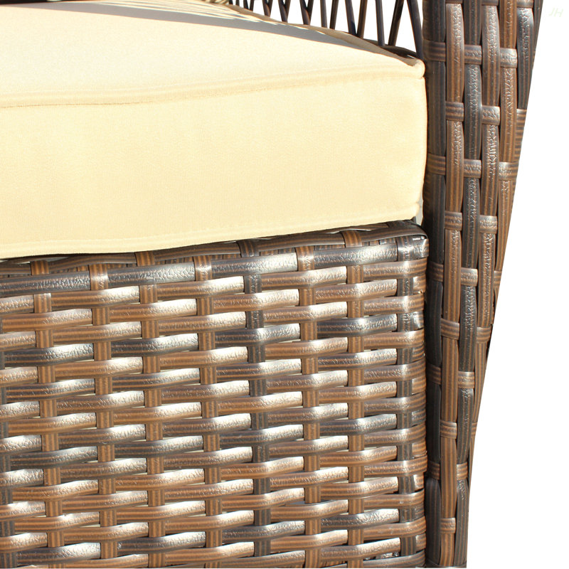 Outdoor Wicker Rocking Chair With Wide Seat, Thick, Soft Cushion, Rattan Rocker W/Steel Frame, High Weight Capacity For Patio, Garden, Backyard, Shallow Brown Cushion