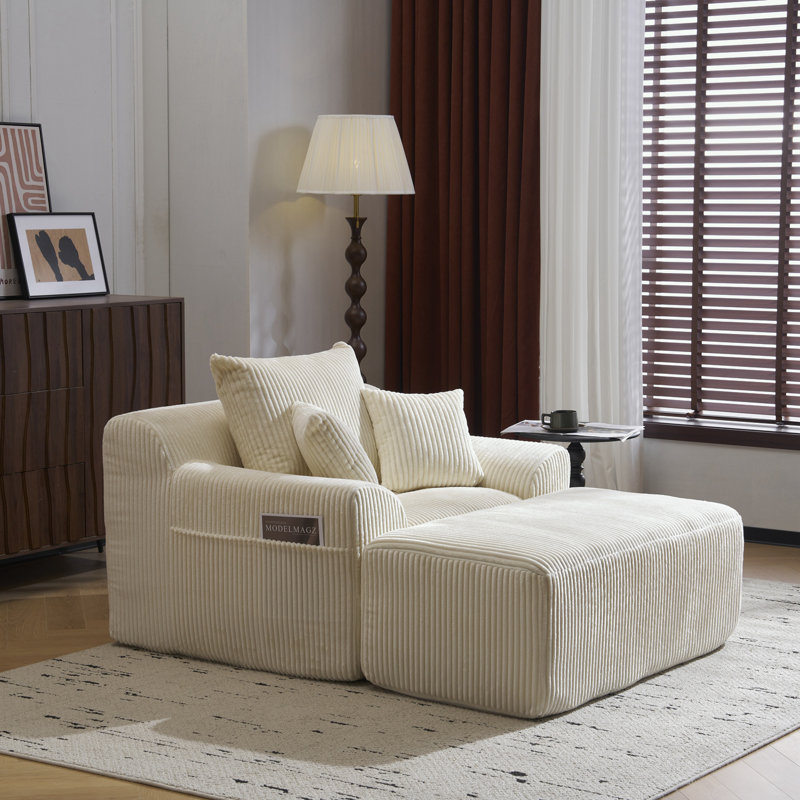 Chaise longue surdimensionnée avec 3 coussins confortables, Beige