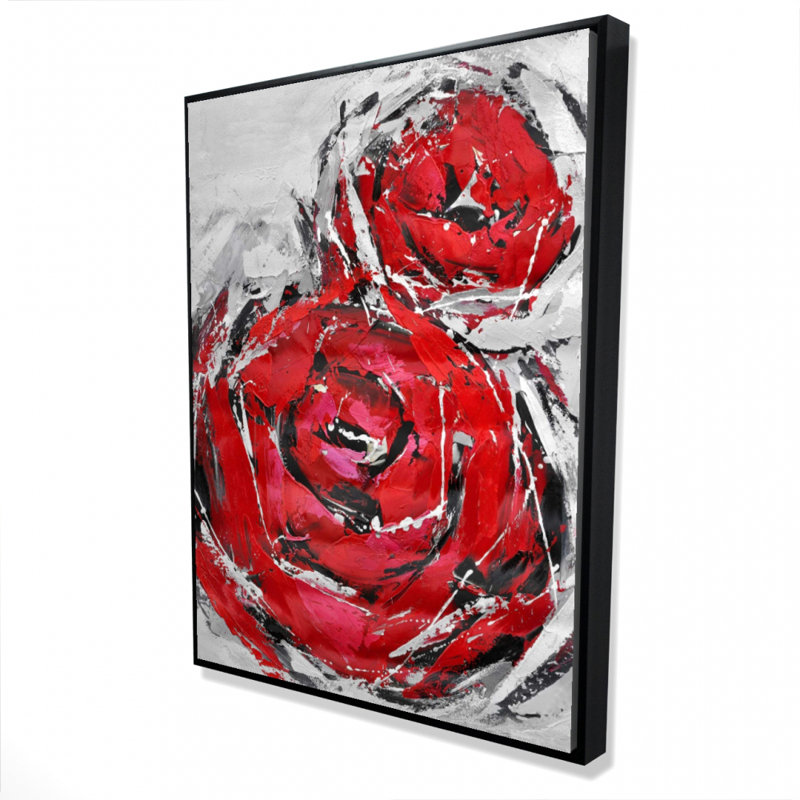 Reproduction abstraite de roses rouges sur toile, H 48 po x l 36 po