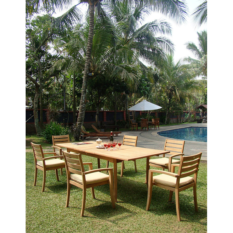 8 Seats 9 Pcs Grade-A Teak Wood Dining Set: 94" Double Extension Rectangle Table And 8 Travota Stacking Arm Chairs #11TV2008