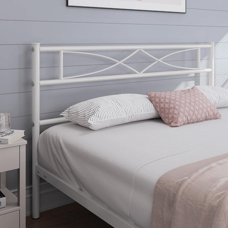 Metal Full Size Bed Frame, Platform Bed Frame, Mattress Foundation With Curved Design Headboard & Footboard, NO Box Spring Needed, Heavy-Duty Support, Easy Assembly, Full, White