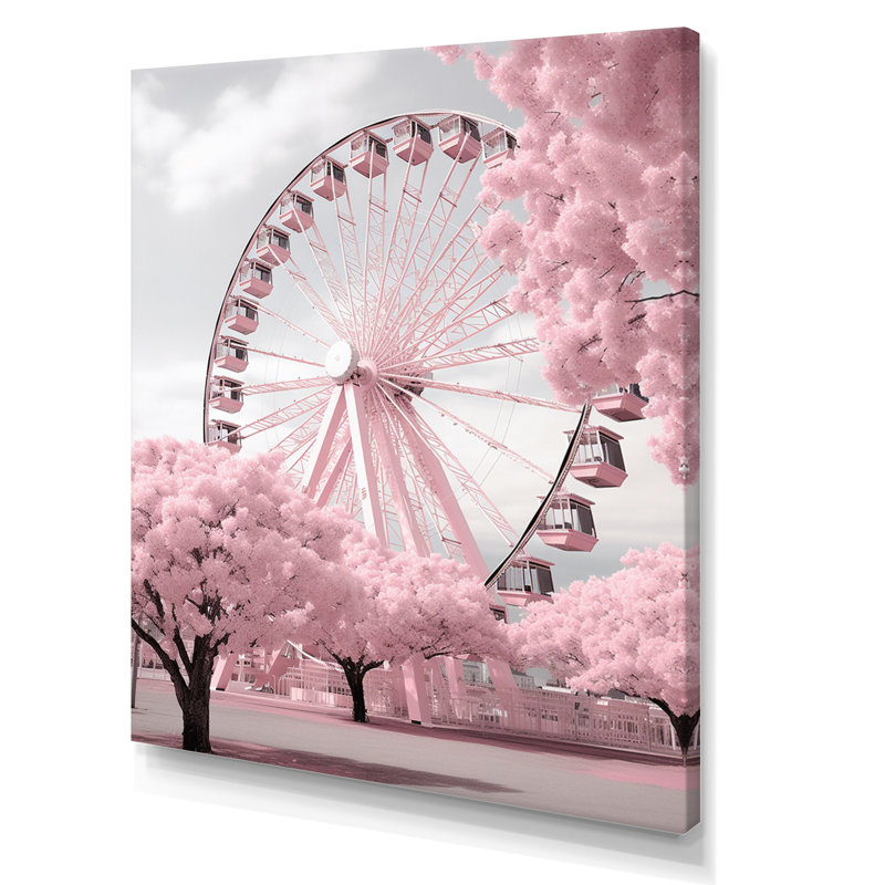 «Pink Ferris Wheel Magical Spin I», impressions sur toile de paysages urbains, H 20 po x l 12 po x P 1 po, Toile tendue