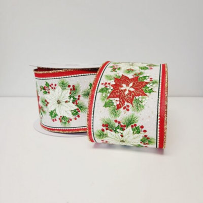 25 Yards X 4″ Poinsettias Ribbon