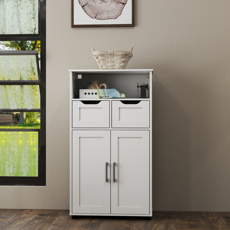 Ivera Wooden Storage Cabinet with Drawers & Adjustable Shelves, White