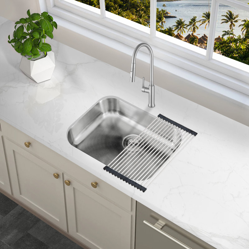 KBFmore Bowl Stainless Steel Kitchen Sink with Accessories, 23"L x 18"W x 5.5"H - Single Bowl, 5 Piece