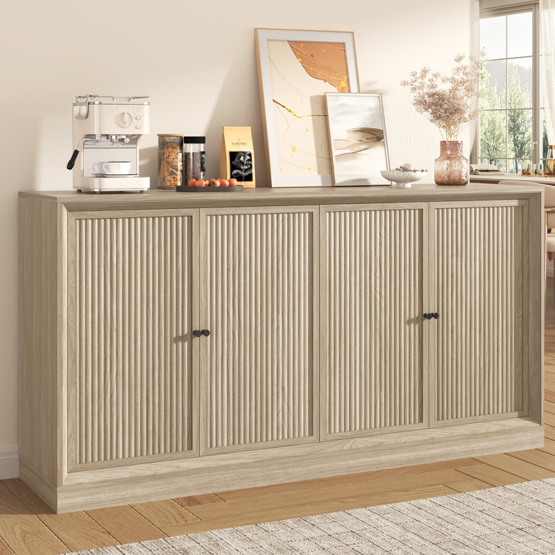 Buffet 63 "cannelé avec 4 portes et tablettes réglables, Beige