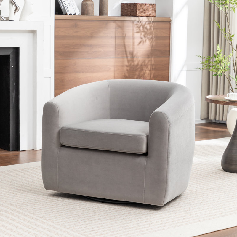 Fauteuil demi-tonneau pivotant de 33,5 po Odey, Velours gris velours