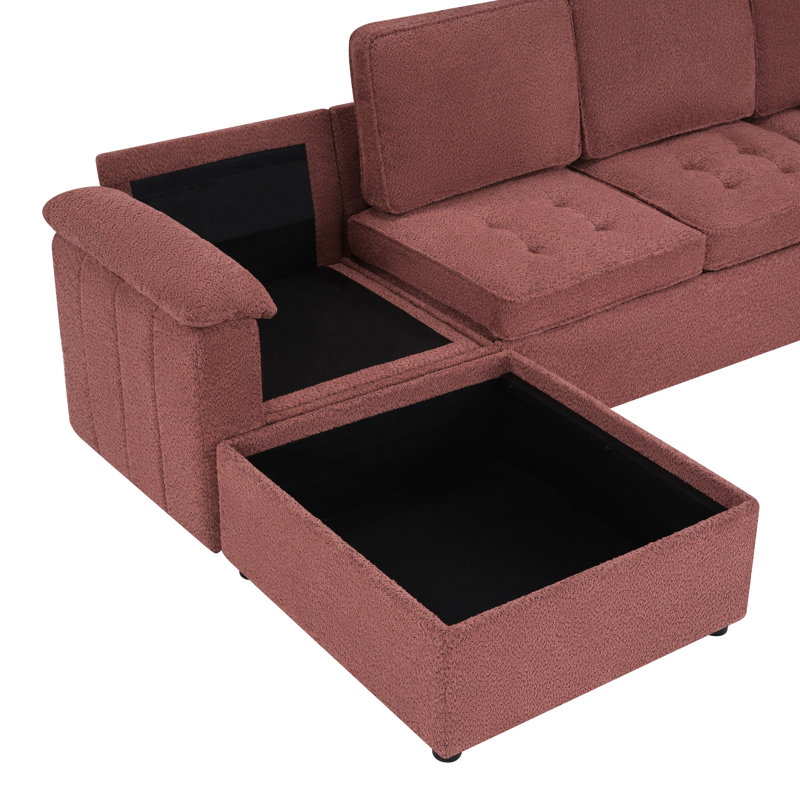 Modern Sectional Sofa 116.1" U-shaped Sofa Chenille Sectional Couch with Storage Chaise and USB Ports for Living Space, Brown