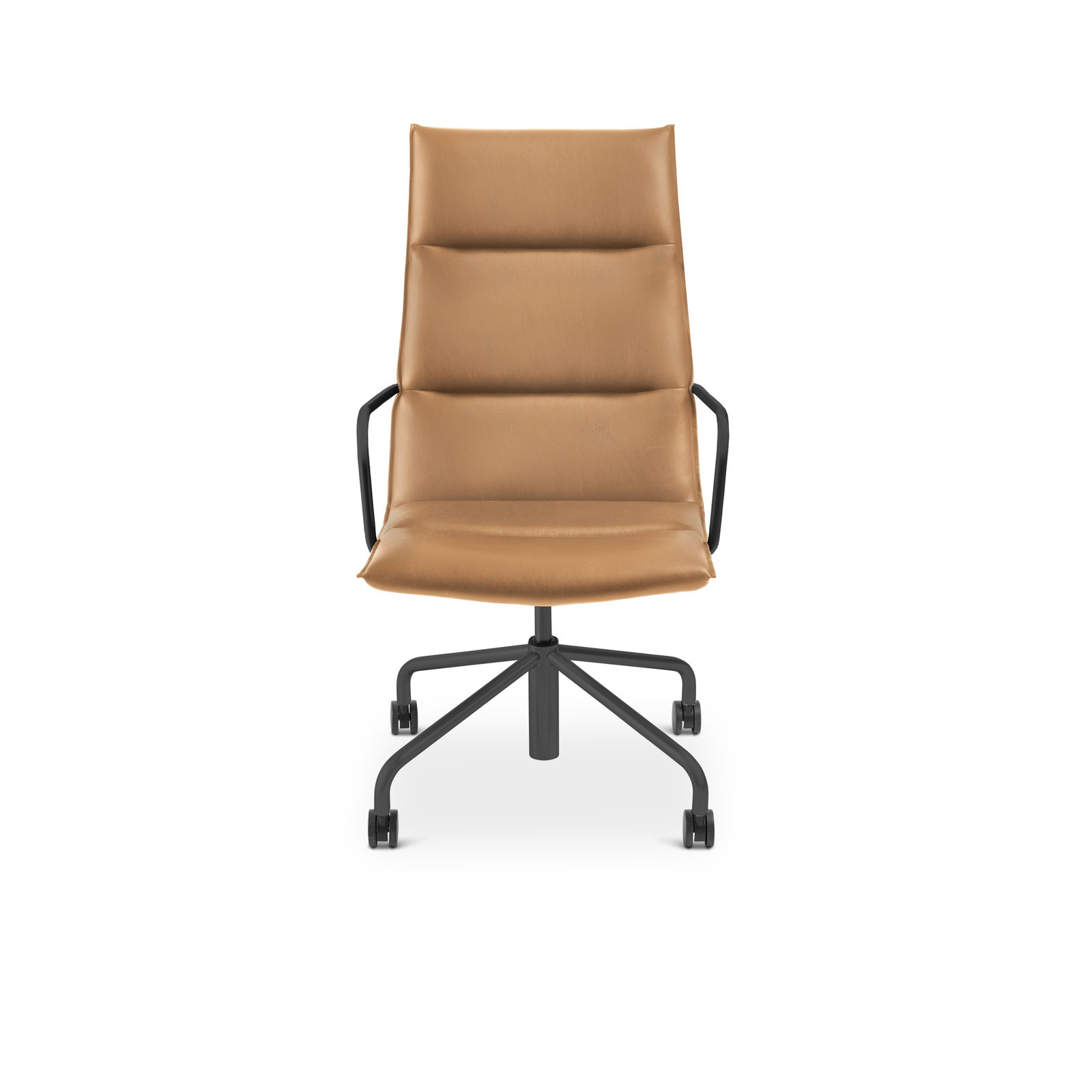 Meredith Swivel Office Chair, Black, Faux Leather Tan 