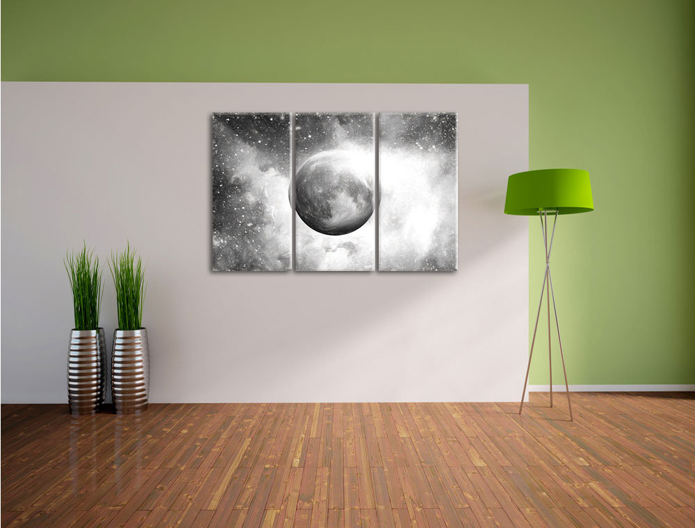 3-tlg. Leinwandbild-Set „Unser Mond im Sternenstaub“, Kunstdruck