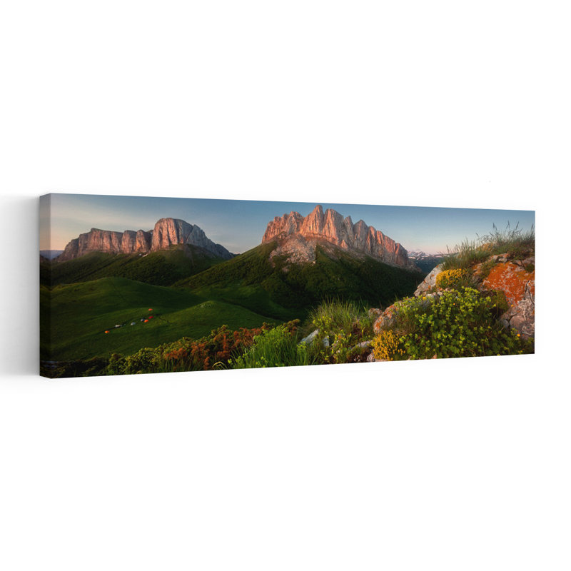 «Serene Mountain Valley Camping Dramatic Peaceful Serene Landscape Mountain», art mural, H 48 po x l 16 po