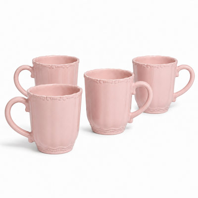 Ensemble de 4 tasses roses de 15 oz en grès de Sango Bethany, verres en céramique éclatants pour café, thé ou cacao, tasses de tous les jours durables, va au lave-vaisselle et au micro-ondes, ensemble de tasses de cuisine