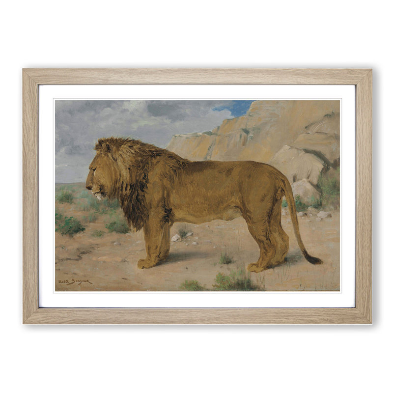 Study of a Lion by Rosa Bonheur - Framed Print, 27cm H x 36cm W x 2cm D, Oak Framed