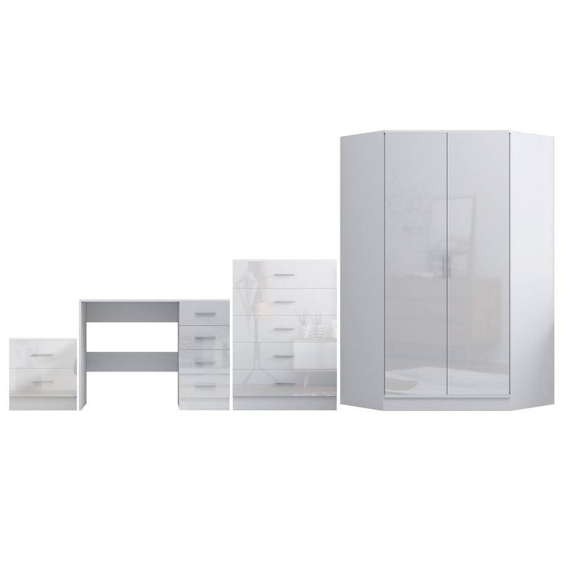 Eva Piece Bedroom Set, White Gloss / Matt White