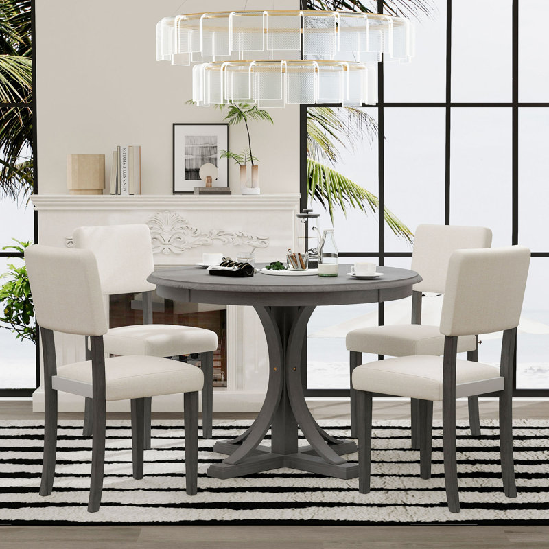 Ensemble de table de salle à manger 5 pièces avec pieds courbés et 4 chaises rembourrées pour la salle à manger, Gris foncé