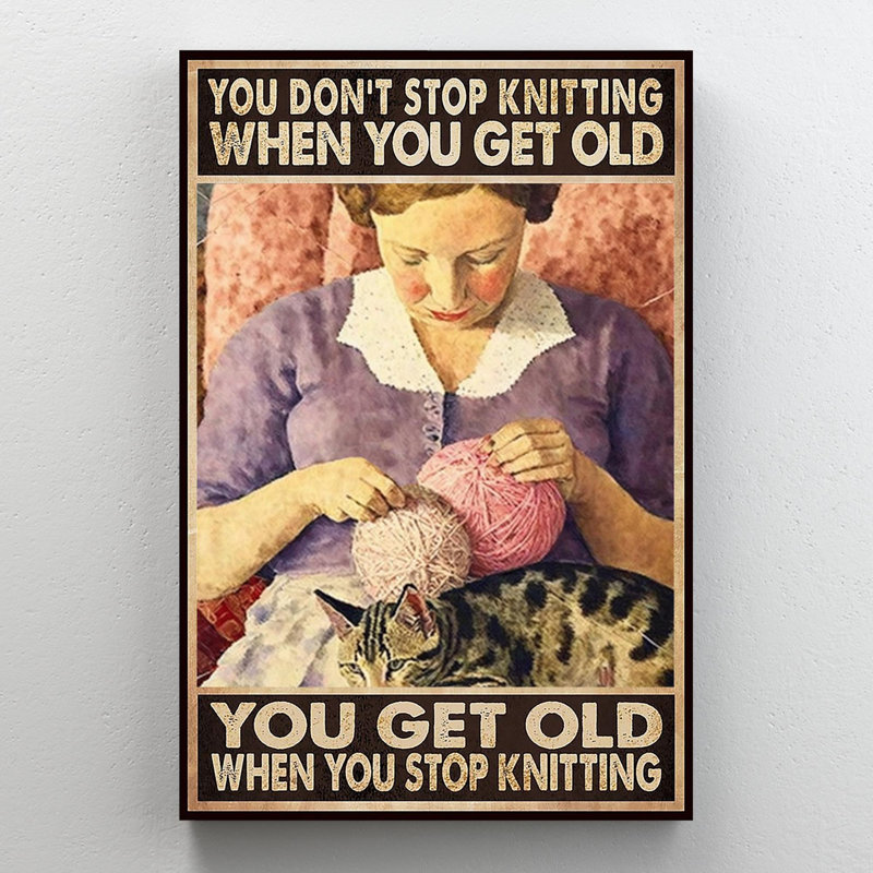 «Sally You Dont Stop Knitting On», impression sur toile, H 14 po x l 11 po x P 1,25 po