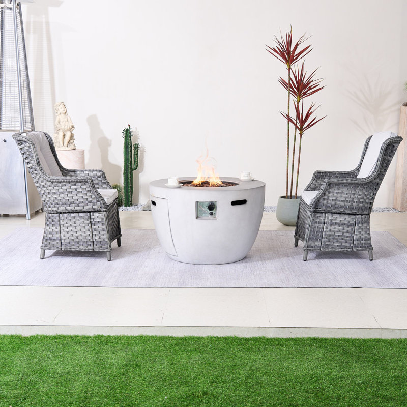 2-Person Outdoor Seating Group With Firepit, Gray White, Gray
