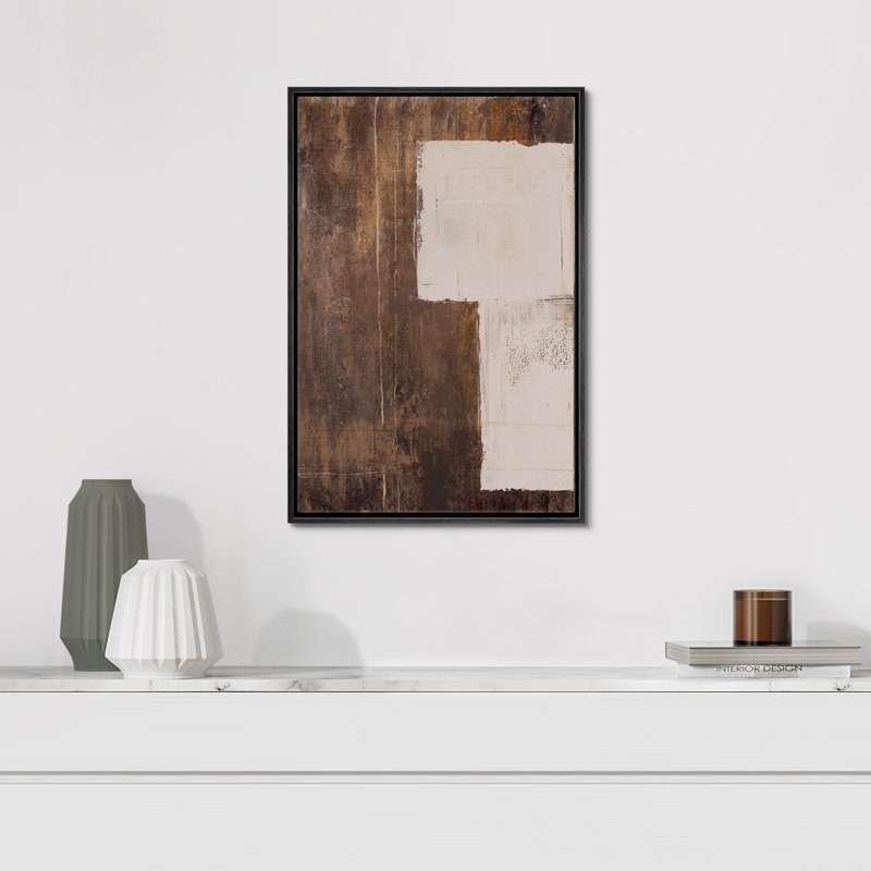 Style Mid-Century, brun foncé, formes abstraites neutres, grand cadre rustique, décor minimaliste M23, H 24 po x l 16 po