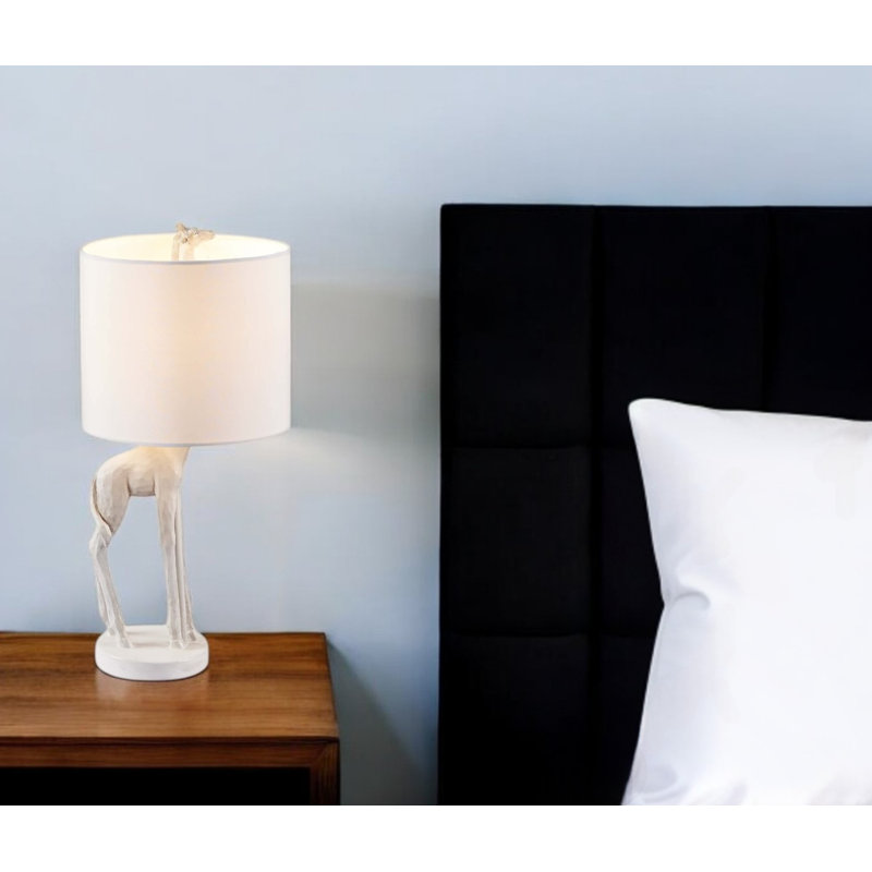 Lampe de table girafe texturée 17 "avec abat-jour tambour, Blanc