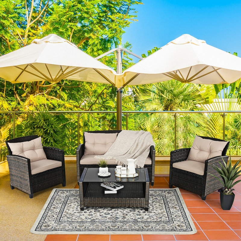 Deandrick Wicker 4 - Person Patio Conversation Set with Cushions