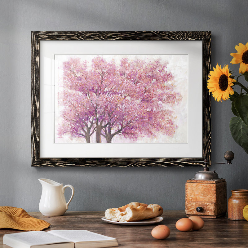 " Pink Cherry Blossom Tree I ", 18" H x 26" W, Black