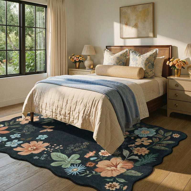 Garbrand Machine Washable Floral Farmhouse Area Rug with Non-Slip Backing for Living Room, Dining Room, Bedroom