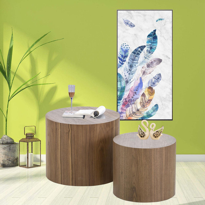 Drum Nesting Tables (set Of 2),Coffee TableLiving Room Table, Walnut
