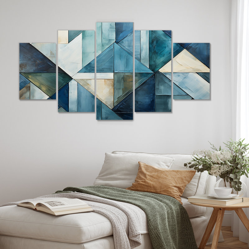 Nautique, formes géométriques blanches et bleues I - ensemble d'art mural abstrait géométrique multipanel
