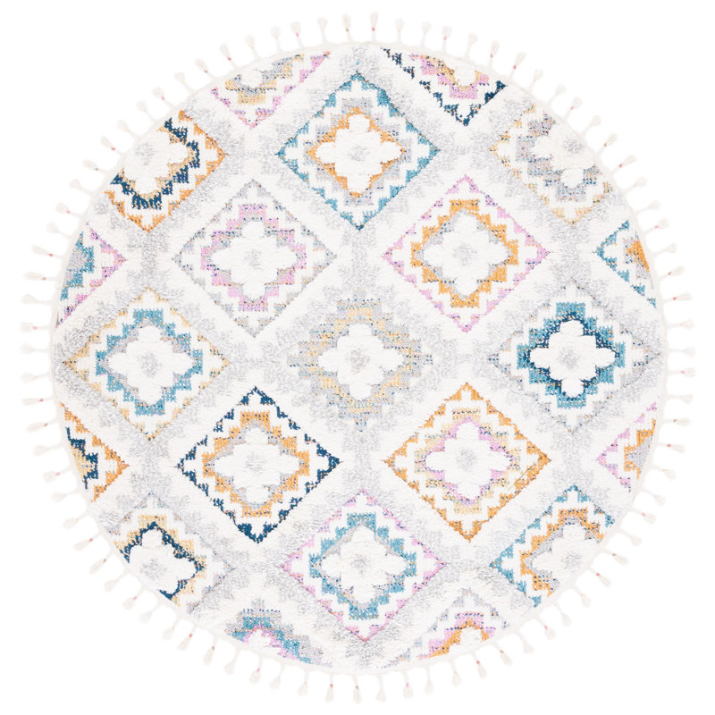 Moroccan Fringe Shag Performance Moroccan Rug, Round 6'7"