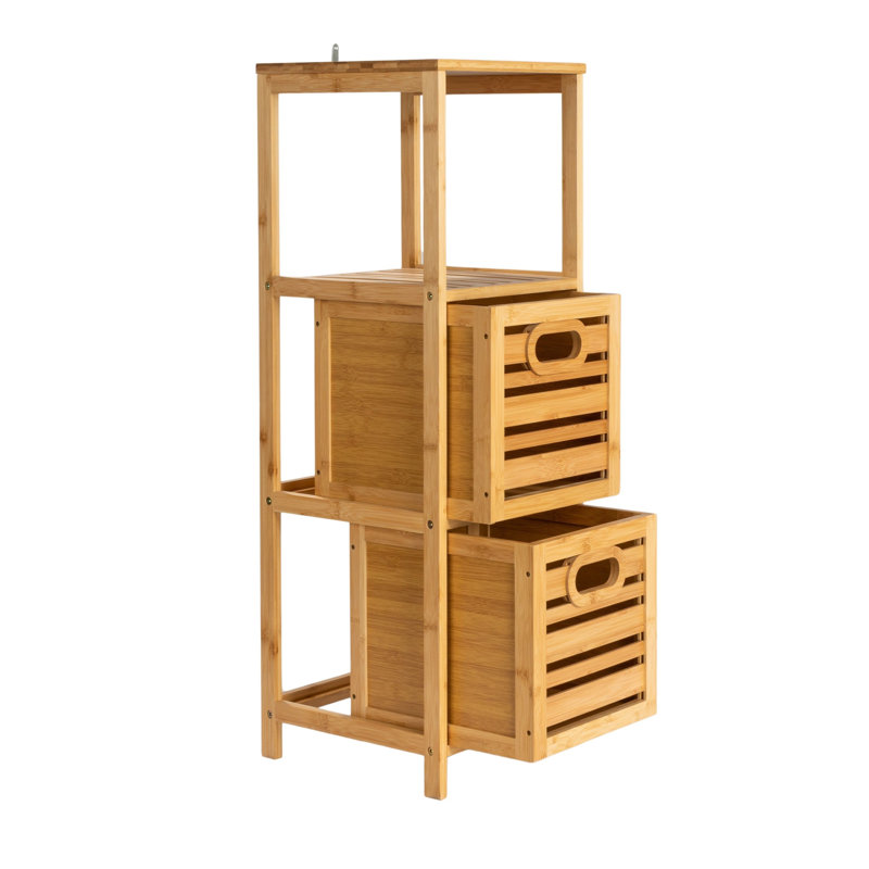 Étagère à lattes 3 niveaux avec caisses DarcyBamboo, naturel