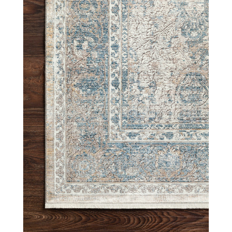 Tapis ivoire / bleu ciel Robledo, Rectangle 7 pi 7 po x 9 pi 10 po