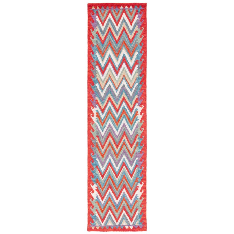 Tapis rouge / ivoire Horwich 405, Tapis de couloir 2 pi 3 po x 9 pi