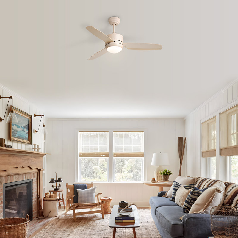 Ventilateur de plafond moderne à 3 pales Ladontay avec lumière DEL et télécommande Ladontay, Beige, 46 po de largeur