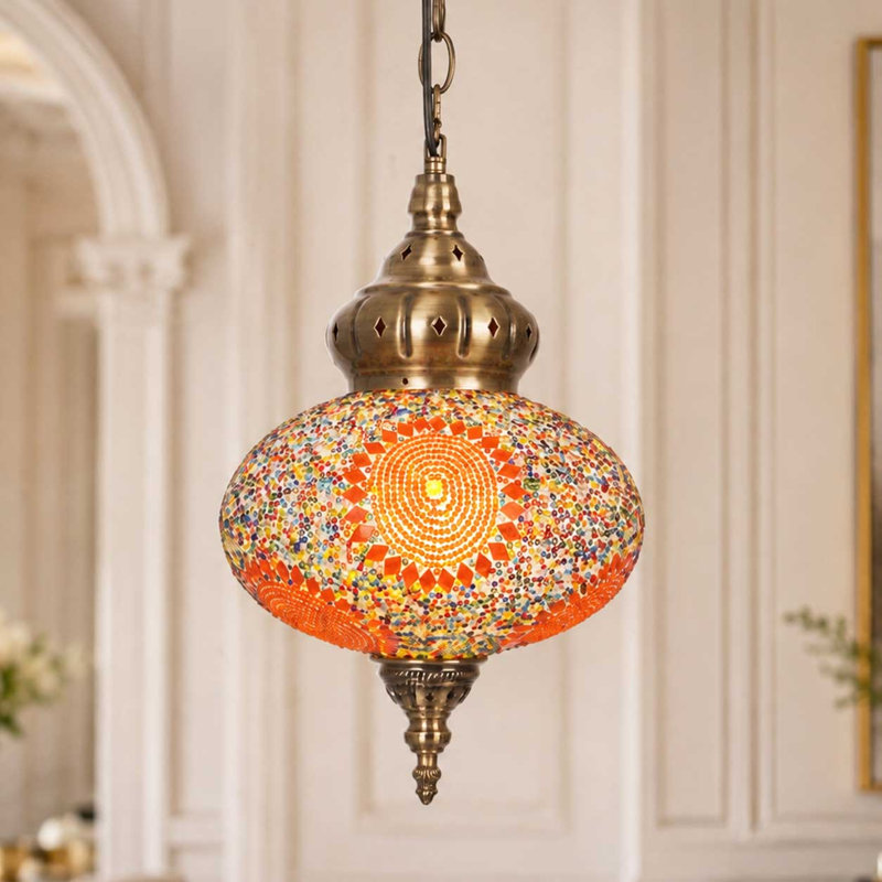 Suspension orange mosaïque vintage avec câbles de suspension réglables