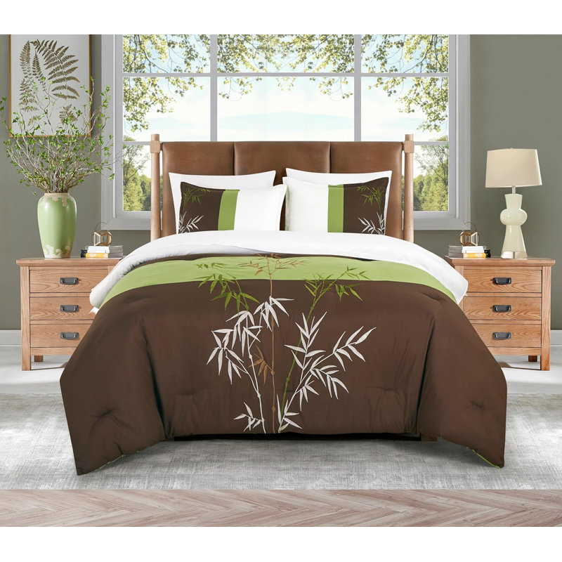 Simon 7-Piece Bed in a Bag Bamboo Embroidered Comforter Set with Sheets, Full Comforter + 2 Standard Shams + 2 Pilllowcases
