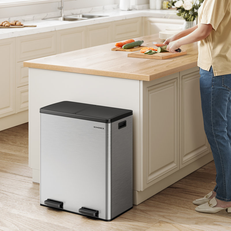 Cardis Steel Step On and Odour Seal Multi-Compartment Rubbish & Recycling Bin - 15.85 L, Silver