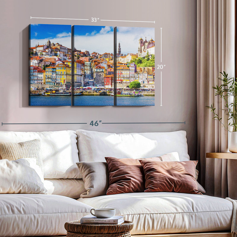 Impression sur toile, maisons colorées de Porto, H 20 po x l 33 po
