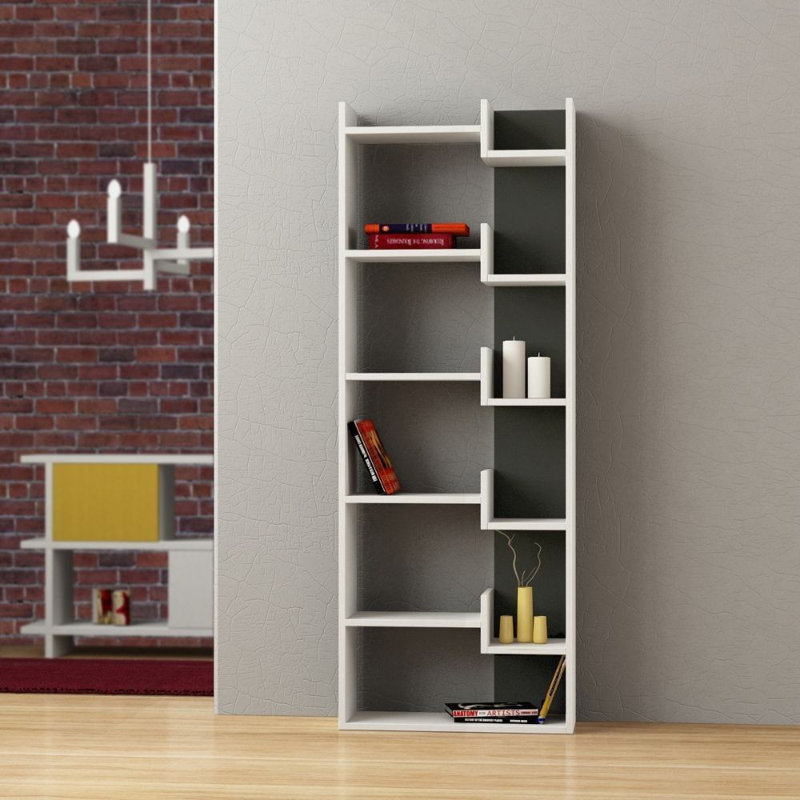 Kara 5-Tier Freestanding Bookcase for Home and Office Storage, White/Antrhacite, 162cm H x 61cm W x 22cm D
