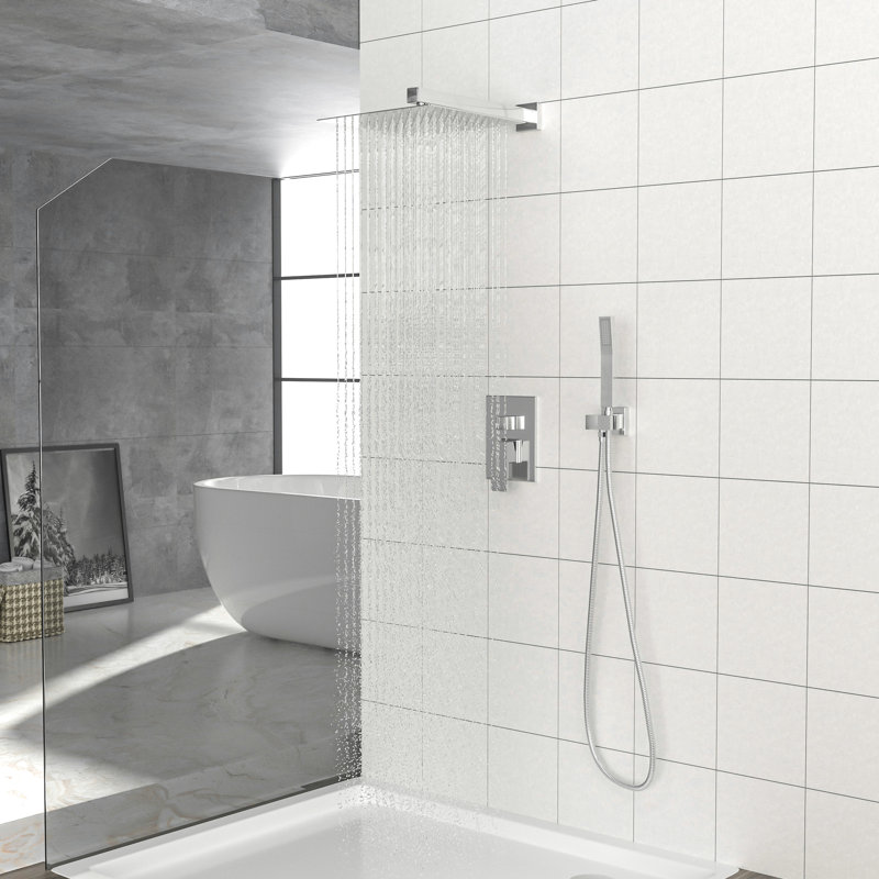 12 Inch Square Dual Shower Head - Wall Mounted System Finish, Chrome