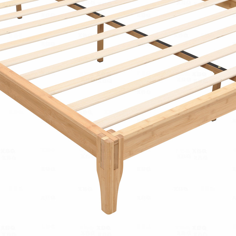 Lit plateforme en bois massif, Naturel, Lit double