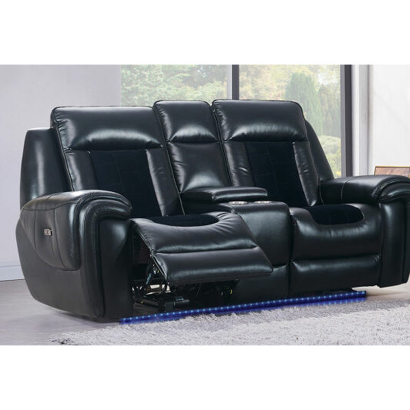 Fauteuil inclinable électrique à console avec DEL en noir / velours - 100% tissu, charge, siège inclinable 22 po x 22,5 po