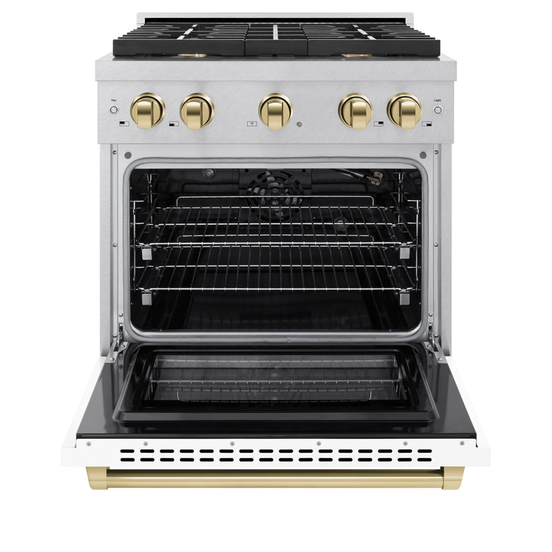 ZLINE Autograph 30" Paramount Dual Fuel DuraSnow® Range w/ White & Gold Accents (SDRSZ-WM-30-G)