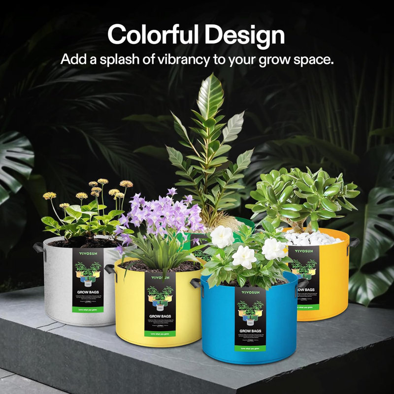 Colorful Nonwoven Fabric Indoor Grow Bags with Handles (5-Pack)