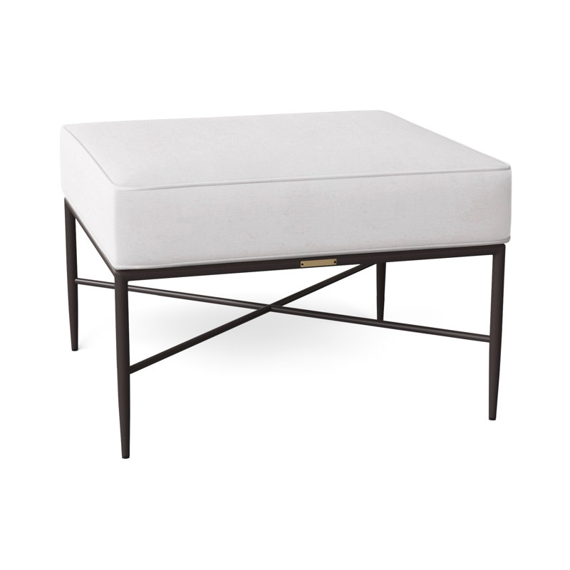 Carmel Outdoor Ottoman with Cushion, Linen Snow, Welt