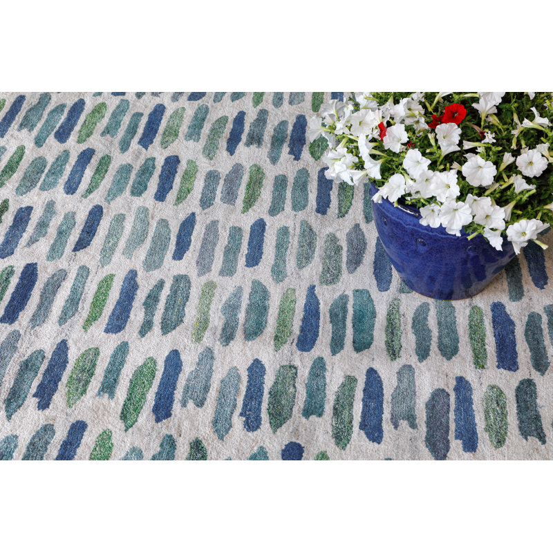 Cayo Hand Tufted PET Indoor/Outdoor Rug in Natural/Green/Blue, Rectangle 9' x 13'