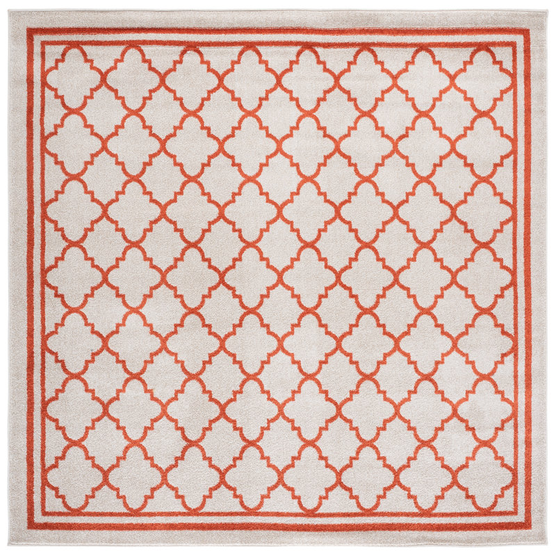 Tapis géométrique Ammundsen, Carré 7 pi, Beige/Orange