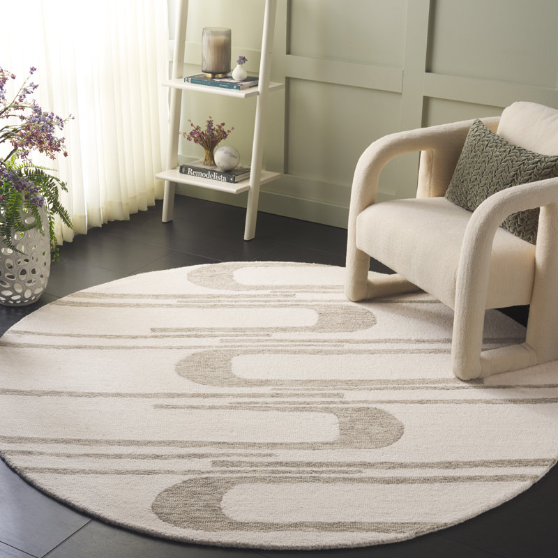 Baasit Ebony Hand Tufted Wool Cotton Abstract Rug in Gray, Round 6'