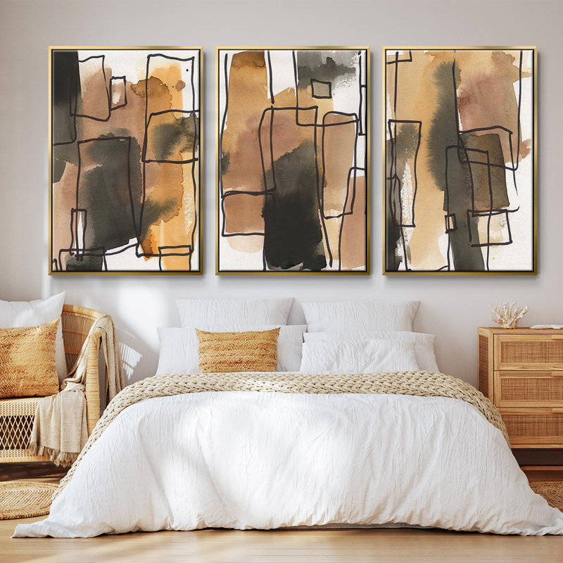 Ensemble de 3 pièces encadrées sur toile Retro Vibe I, Or, H 36 po x l 72 po