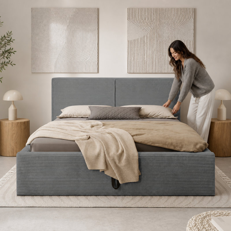 Easy Assembly Gas Liftting Ottoman Bed Frame with 10 Year Warranty Quick Setup Gas Lift Storage Bed , Double (4'6), Grey